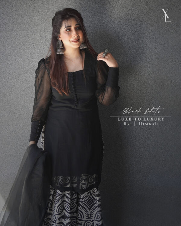 4 Pc Chiffon Dress with Farshi Shalwar